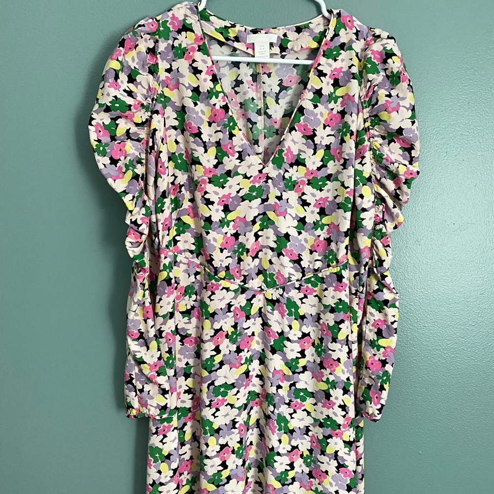 H & M Long floral puff sleeve dress